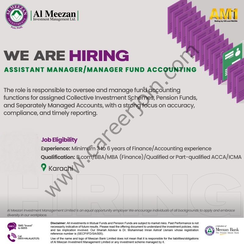 Al Meezan Investments Jobs Assistant Manager / Manager Fund Accounting 6 Al Meezan Investment