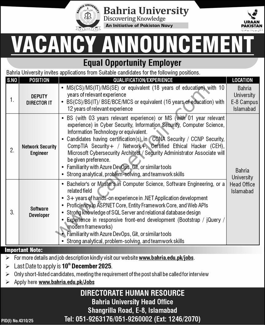 Bahria University Jobs 23 November 2025
