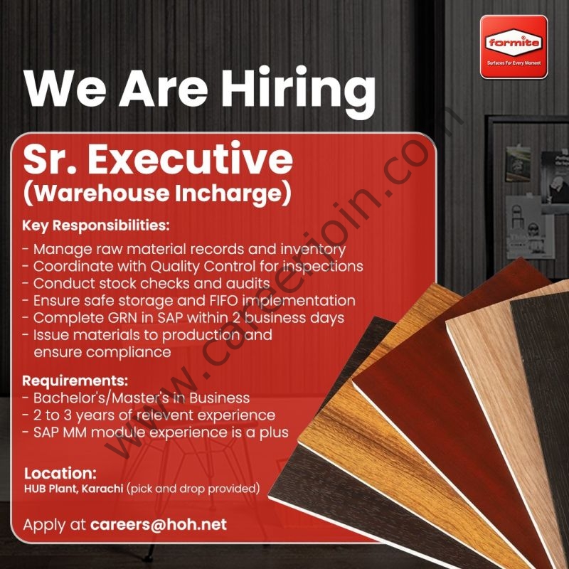House of Habib Jobs Senior Executive (Warehouse Incharge) 6 Formite