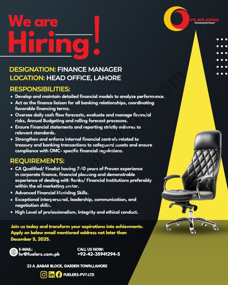 The Fuelers Pvt Ltd Jobs Finance Manager 4 Fuelers Pvt Ltd