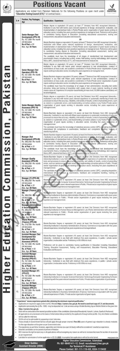 Higher Education Commission HEC Jobs 02 November 2025 Express Tribune 410x1200 1