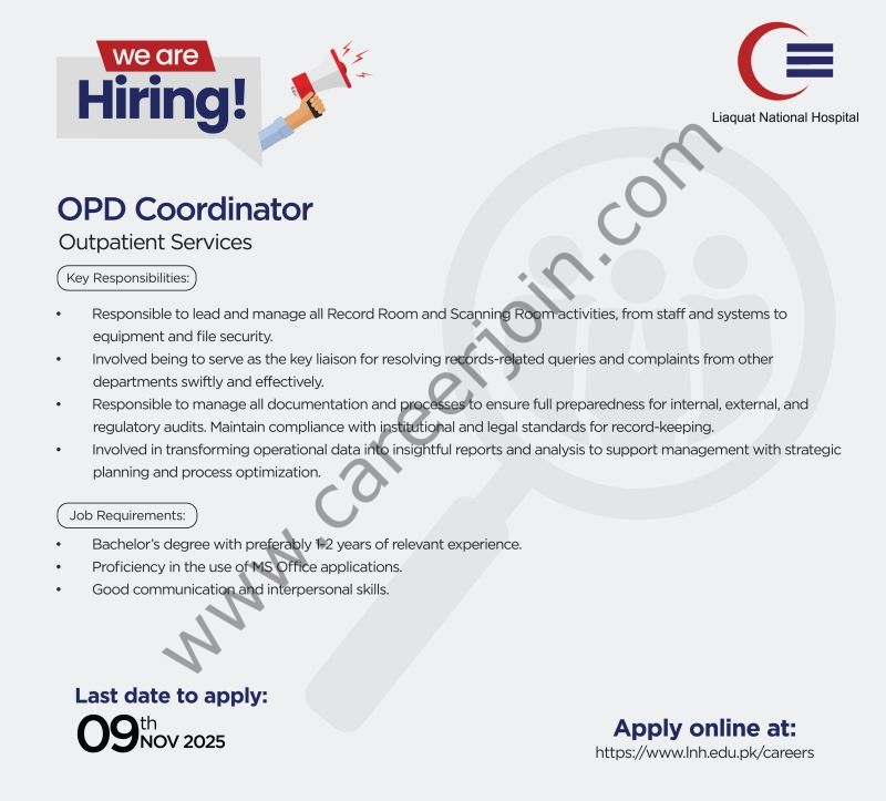 Liaquat National Hospital LNH Jobs OPD Coordinator 5 LNH