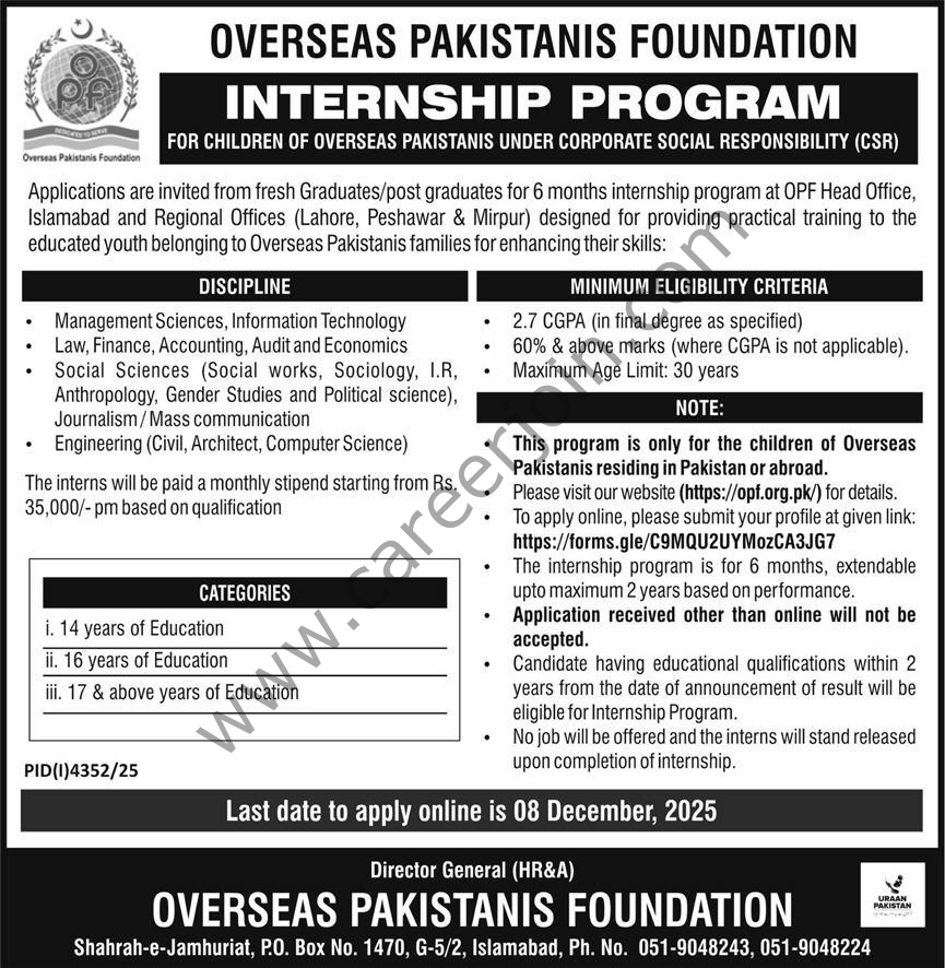 Overseas Pakistanis Foundation Jobs 25 November 2025