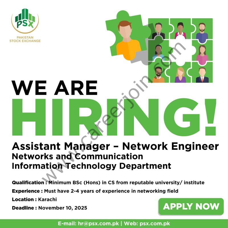 Pakistan Stock Exchange (PSX) Jobs Assistant Manager Network Engineer 6 PSX