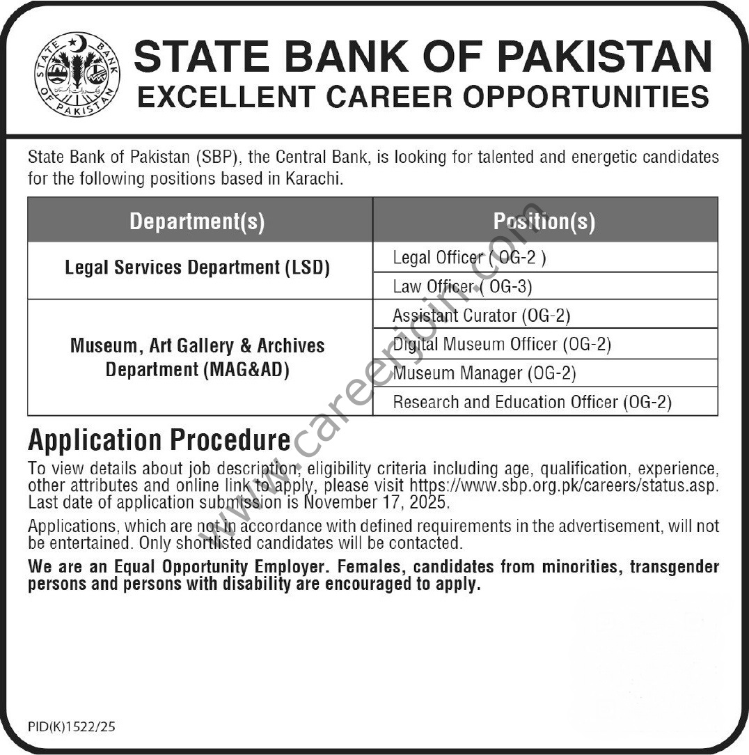 State Bank of Pakistan SBP Jobs November 2025 6 State Bank of Pakistan SBP Jobs 02 November 2025 Express Tribune