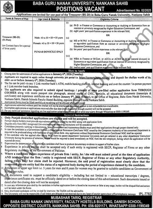 Baba Guru Nanak University Jobs 2025 4 Baba Guru Nanak University Jobs 21 December 2025 Jang