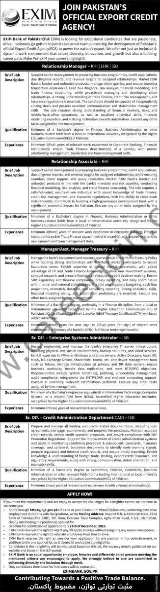 EXIM Bank of Pakistan Jobs 2025 4 EXIM Bank of Pakistan Jobs 09 December 2025 Express 326x1200 1