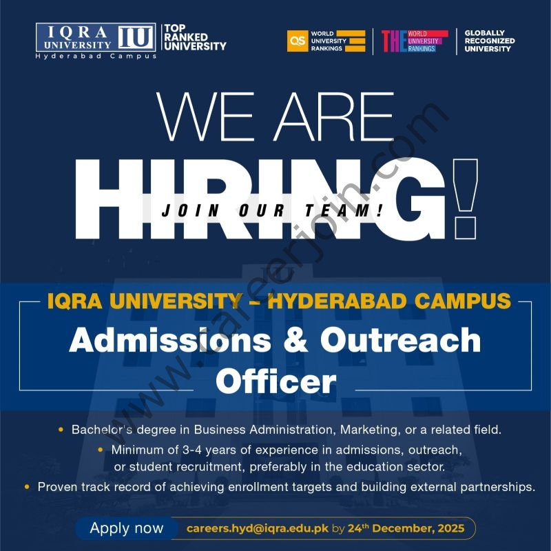 Iqra University IU Jobs Admissions & Outreach Officer 4 Iqra University 2