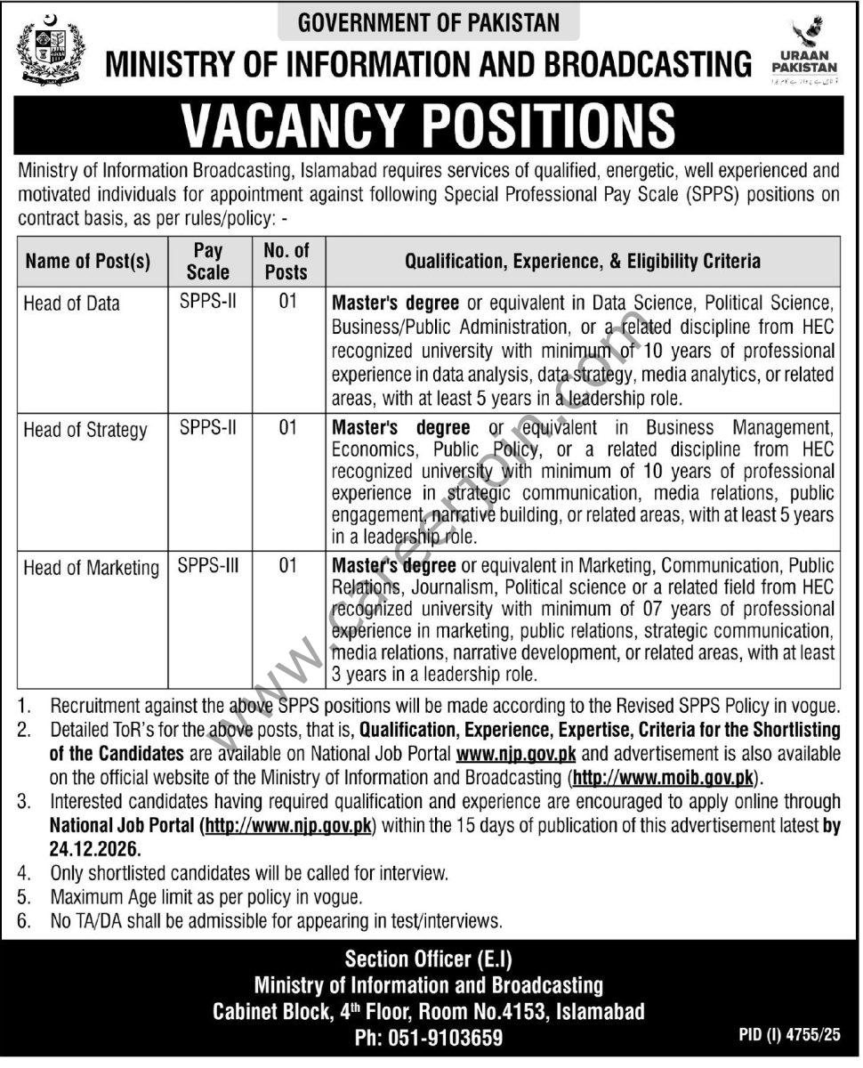 Ministry of Information Broadcasting Jobs 10 December 2025 Express Tribune 970x1200 1