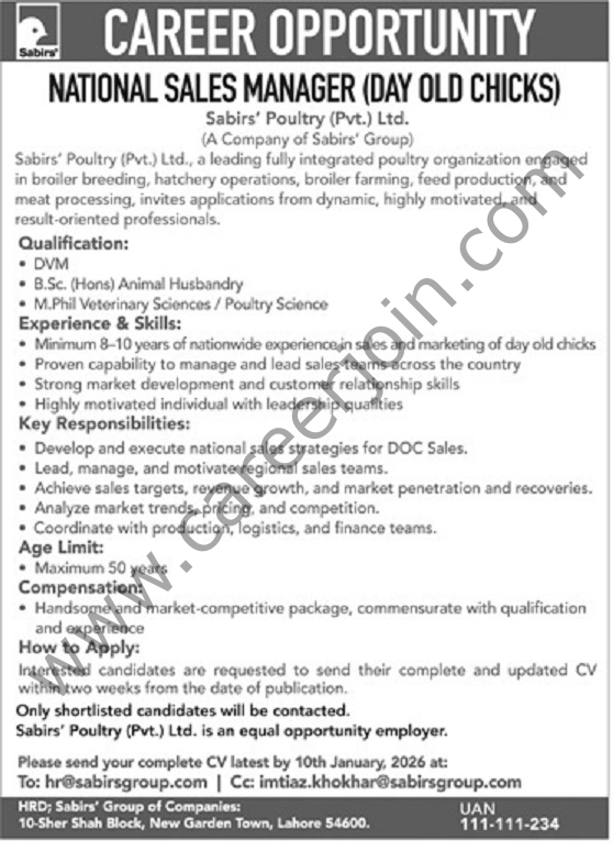 Sabirs Poultry Pvt Ltd Jobs 21 December 2025 Jang
