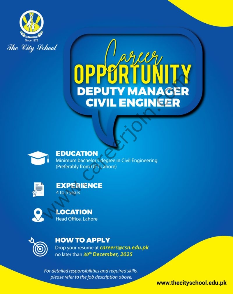 The City School Jobs Deputy Manager Civil Engineer 4 The City School 2