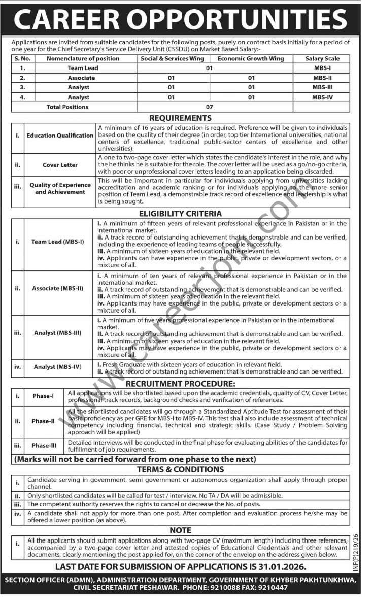 Chief Secretarys Service Delivery Unit CSSDU KPK Jobs 14 January 2026 Dawn 735x1200 1
