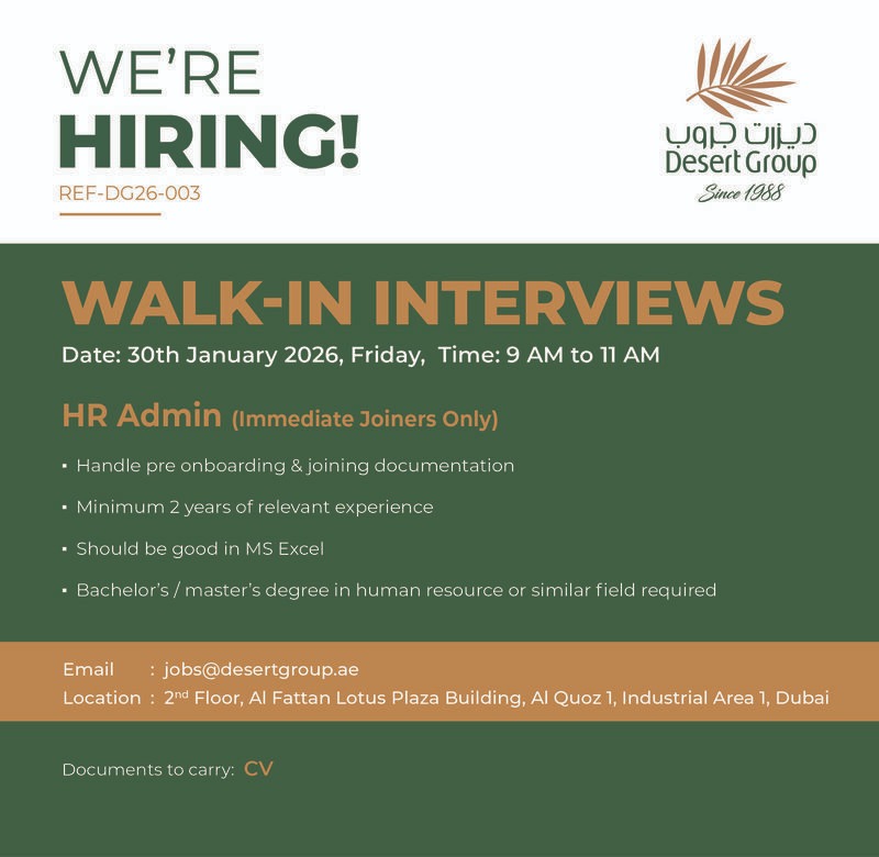 Desert Group Walk in Interview in Dubai