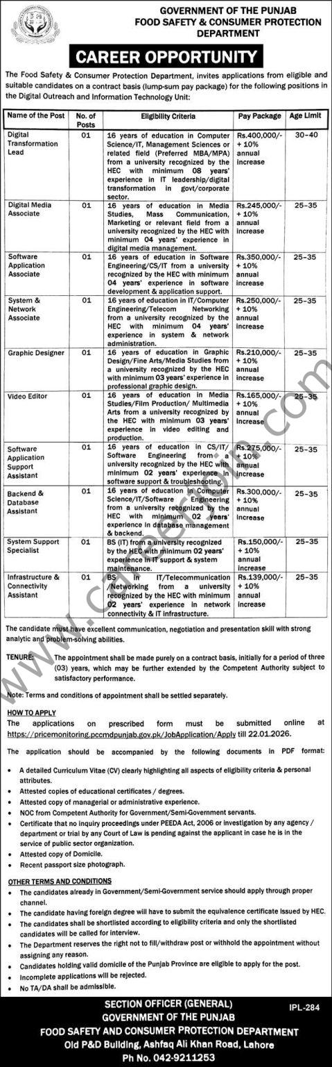 Food Safety Comsumer Protection Department Punjab Jobs 08 January 2026 Express 479x1536 2