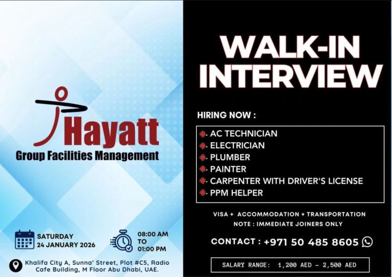 Hayatt Group Walk in Interview in Abu Dhabi