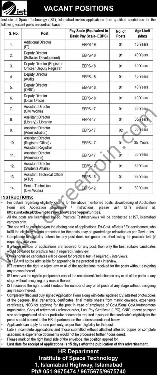 Institute of Space Technology IST Jobs 15 Janauary 2026 Express 505x1200 1