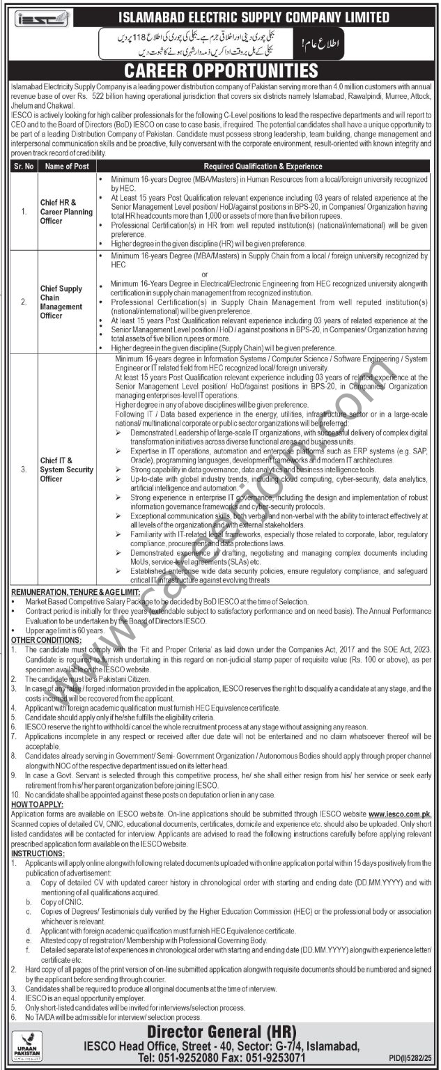Islamabad Electricity Supply Co IESCO Jobs 28 December 2025 Express Tribune 633x1536 1