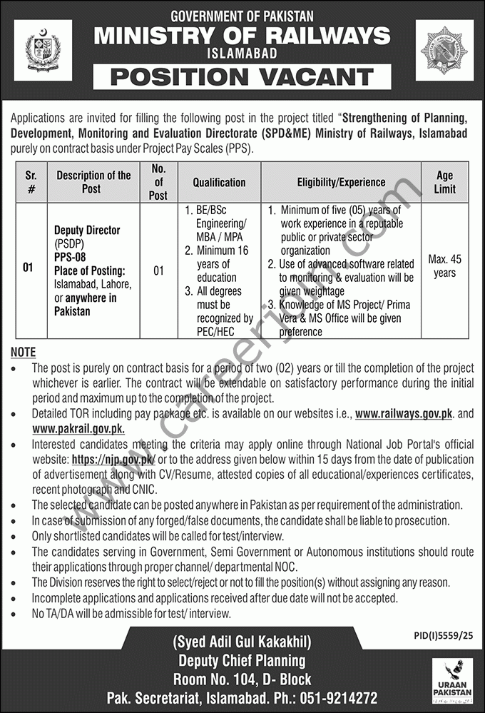 Ministry of Railways Jobs 06 January 2026 Nawaiwaqt