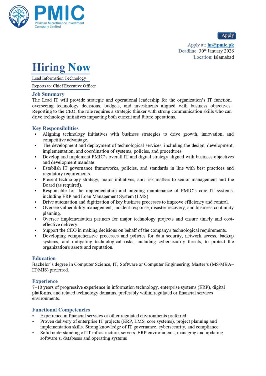 Pakistan Microfinance Investment Co PMIC Jobs 21 January 2026 849x1200 1