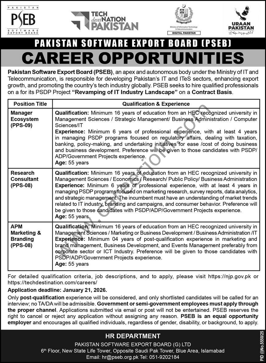 Pakistan Software Export Board PSEB Jobs 06 January 2026