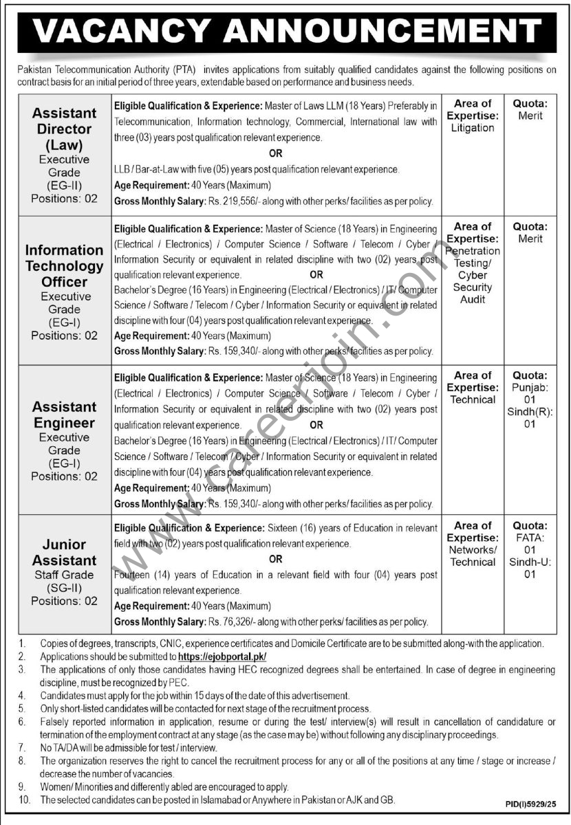 Pakistan Telecommunication Authority PTA Jobs 18 January 2026 Express Tribune 01 830x1200 1