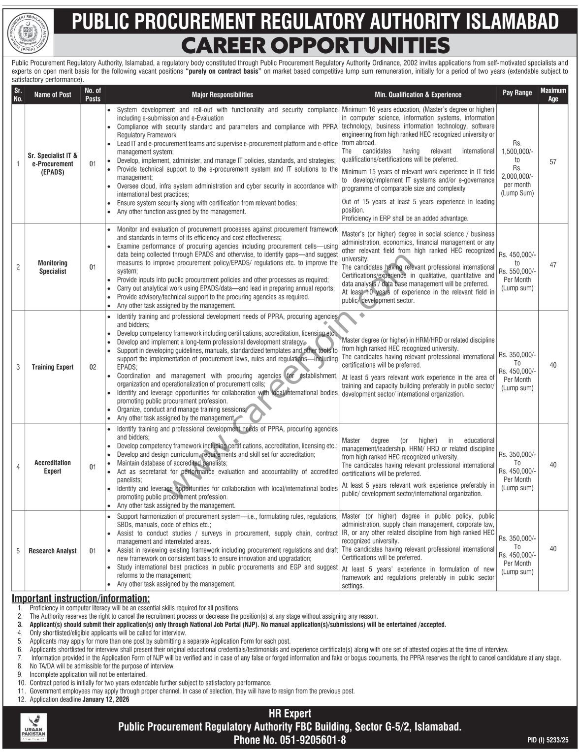 Public Procurement Regulatory Authority PPRA Islamabad Jobs 28 December 2025 Express Tribune 1178x1536 1