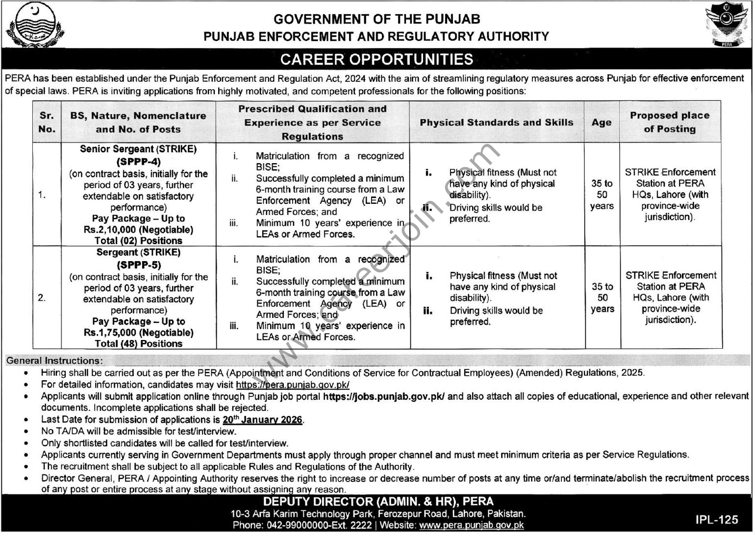 Punjab Enforcement Regulatory Authority PERA Jobs 06 January 2026 Express Tribune 1536x1088 1