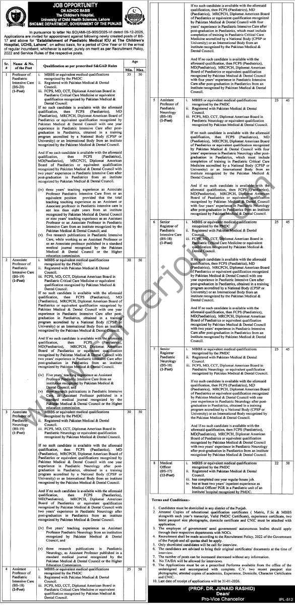 University of Child Health Sciences UCHS Lahore Jobs 15 Janauary 2026 Express Tribune 585x1200 1
