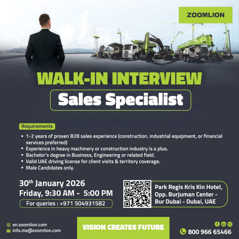 Zoomlion Walk in Interview in Dubai