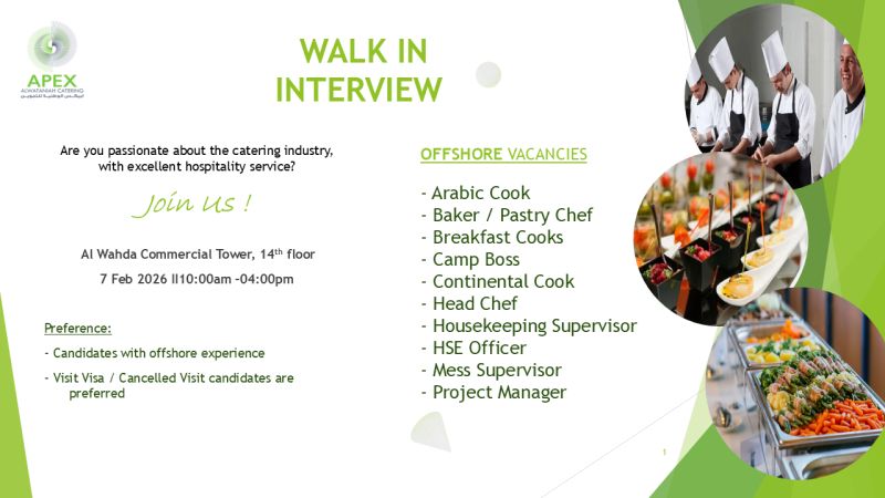 APEX Alwataniah Catering Walk in Interview in Abu Dhabi 3 APEX Alwataniah Catering Walk in Interview in Abu Dhabi