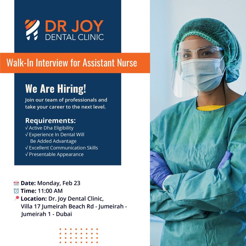 Dr Joy Dental Clinic Walk in Interview in Dubai