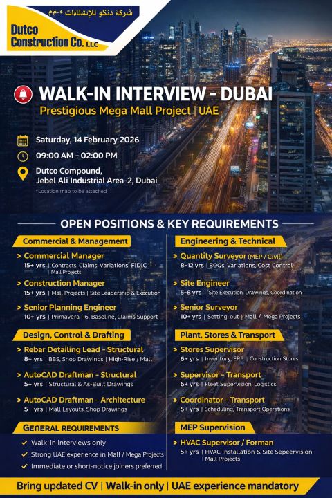 Dutco Group Walk in Interview in Dubai