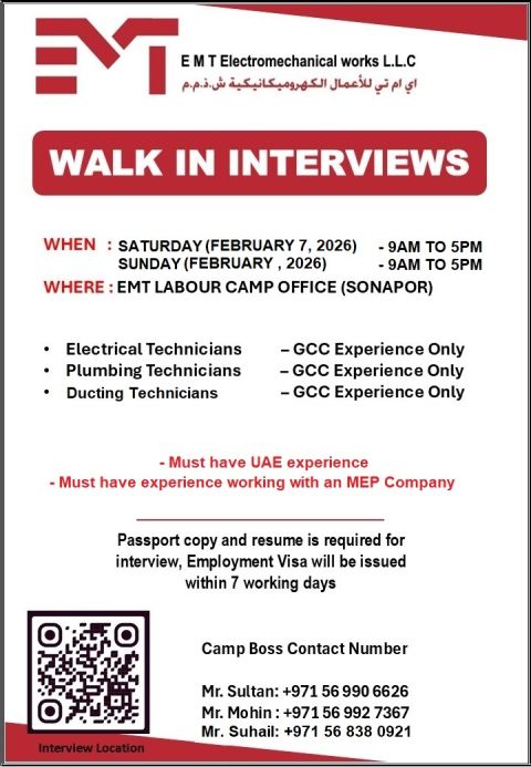 EMT Walk in Interviews in Dubai