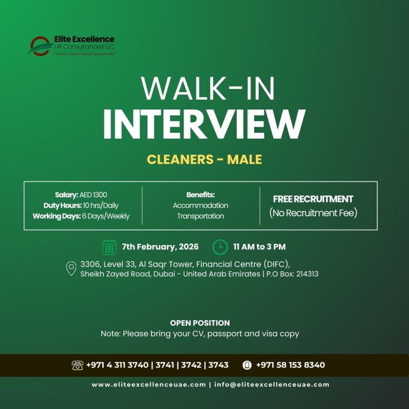 Elite Excellence Walk in Interview in Dubai