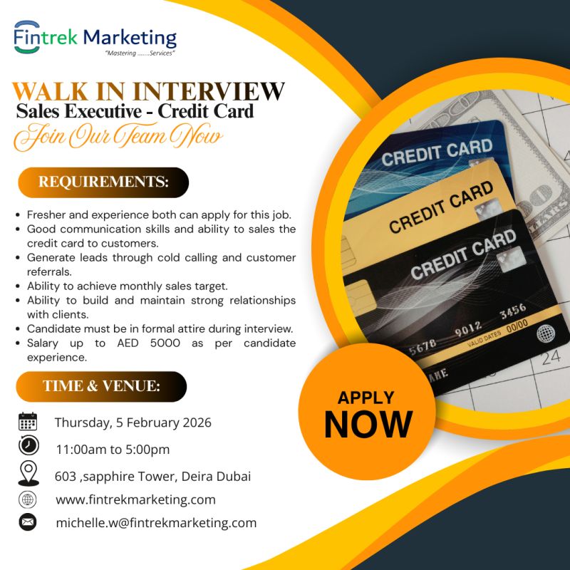 Fintrek Marketing Walk in Interview in Dubai