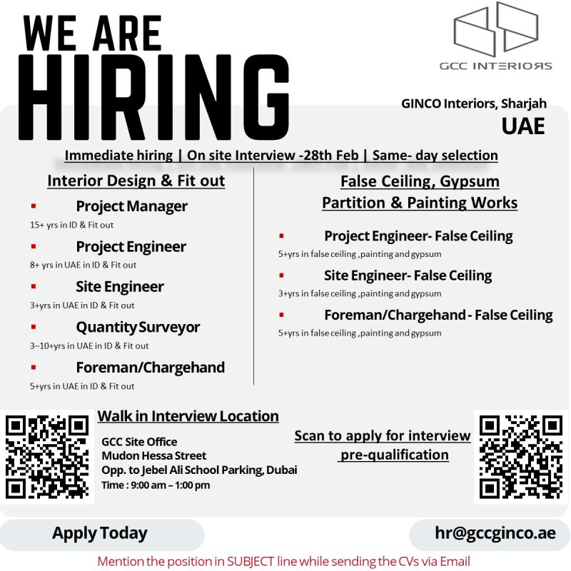 GCC Interior Walk in Interview in Dubai