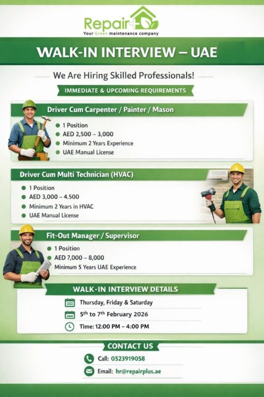Repair Plus Walk in Interview in Dubai 533x800 1