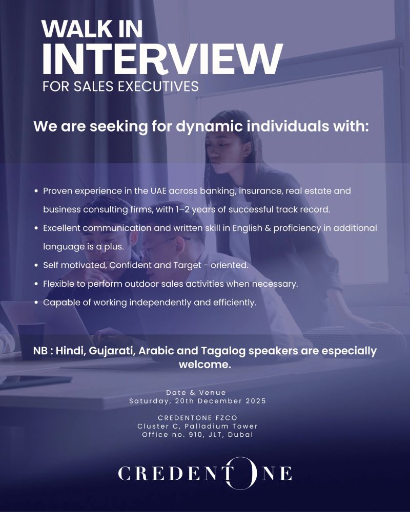 CredentOne Walk in Interview in Dubai