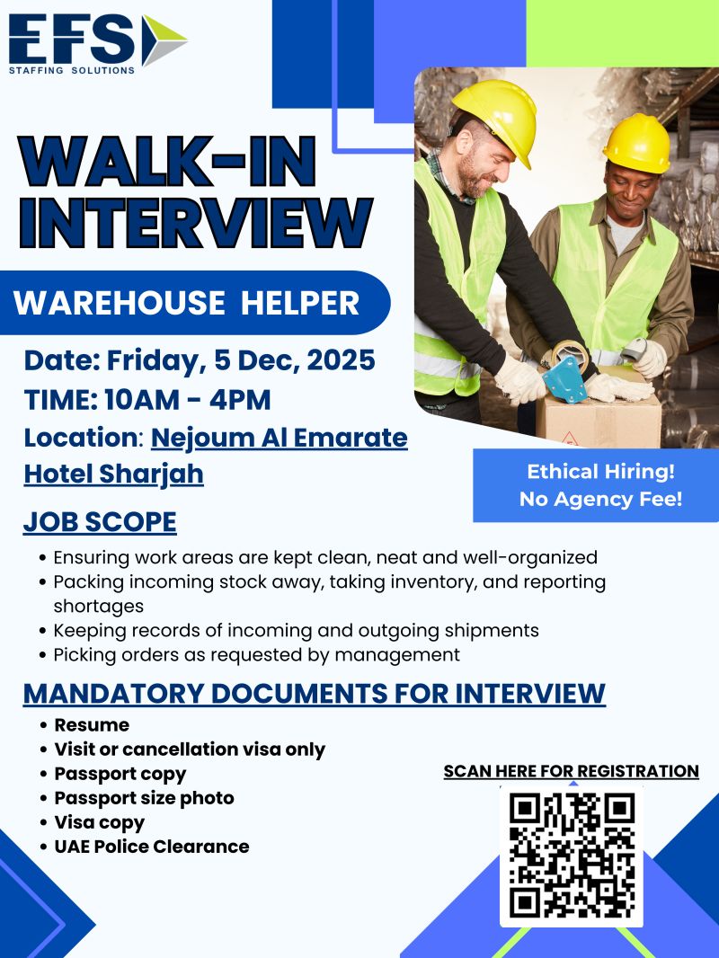 EFS Staffing Solutions Walk in Interview in Sharjah 3 EFS Staffing Solutions Walk in Interview in Sharjah