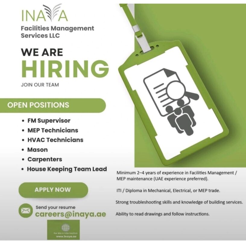 Inaya Facilities Management Recruitment in Dubai 3 Inaya Facilities Management Recruitment in Dubai 816x800 1