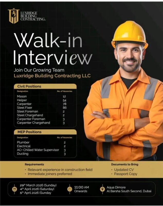 Luxridge Building Contracting Walk in Interview in Dubai 634x800 1