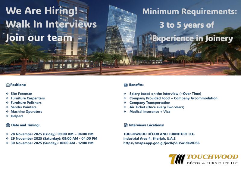 Touchwood Decor Furniture Walk in Interview in Sharjah