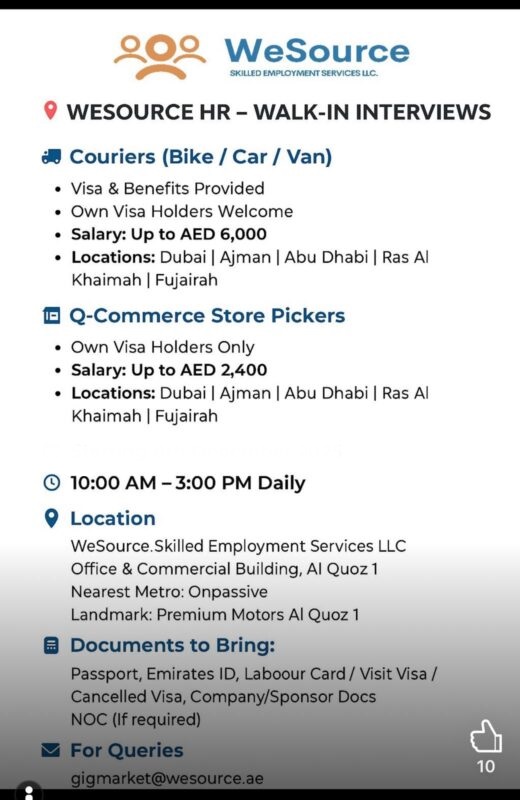 WeSource HR Walk in Interviews in Dubai 3 WeSource HR Walk in Interviews in Dubai 520x800 1