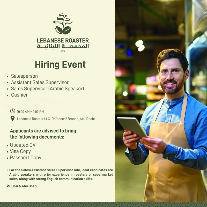 Lebanese Roaster Walk in Interview in Abu Dhabi