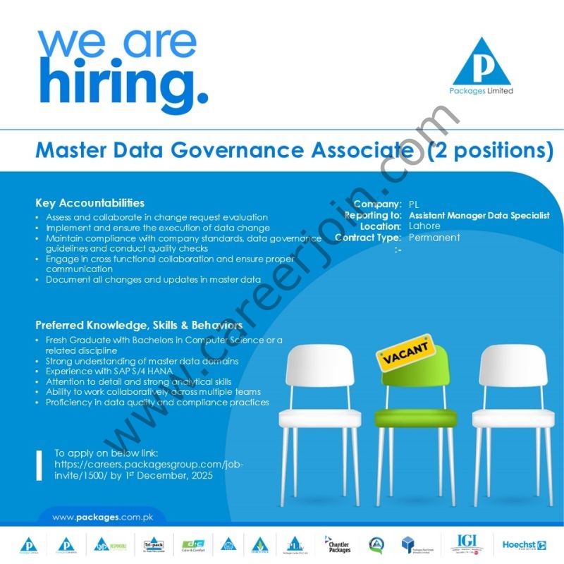Packages Limited Jobs Master Data Governance Associate 6 Packages