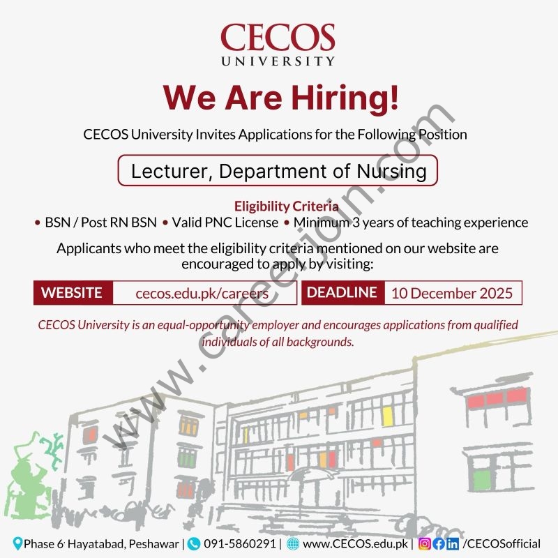 CECOS University Jobs Lecturer 4 CECOS