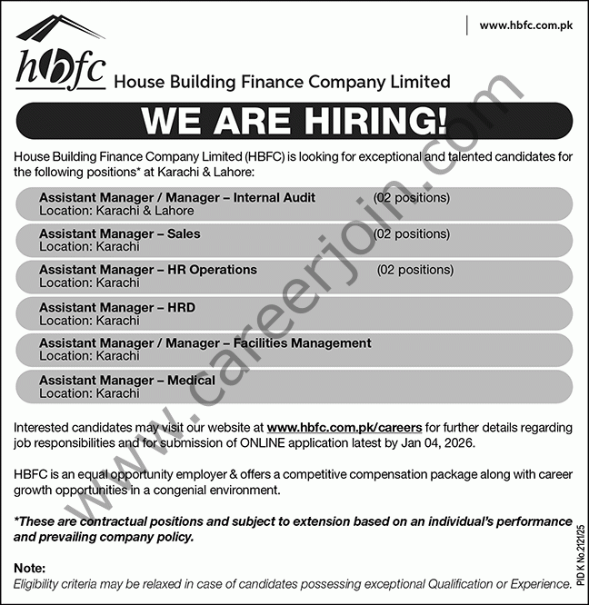 House Building Finance Co Ltd HBFC Jobs 21 December 2025 Nawaiwaqt
