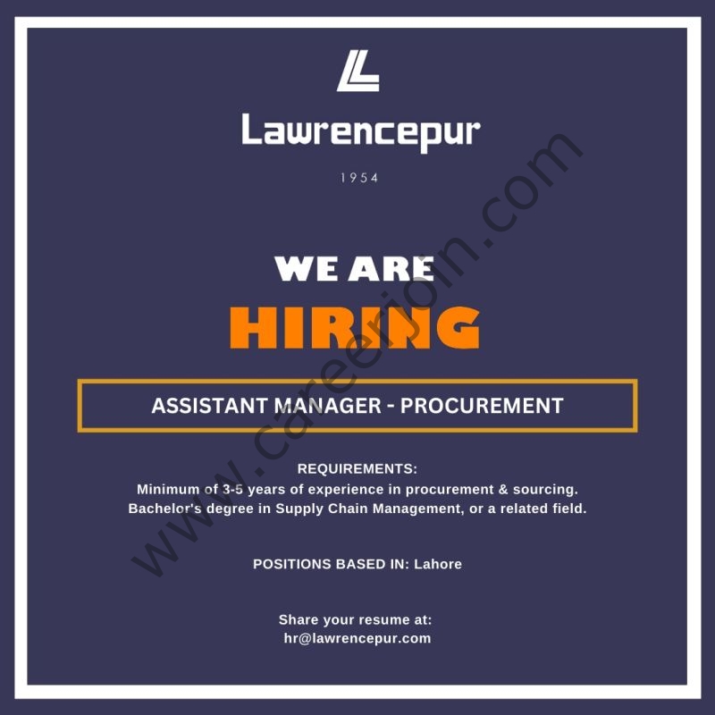 Lawrencepur Pakistan Jobs Assistant Manager Procurement 4 LAwrencepur Pakistan