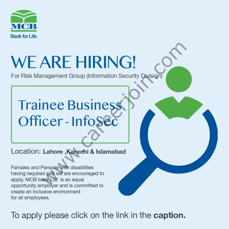 MCB Bank Limited Jobs Trainee Business Officers Infosec 4 MCB BAnk 1