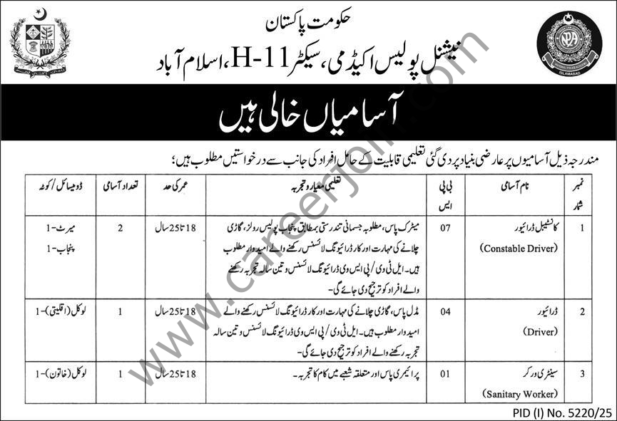 National Police Academy Jobs 25 December 2025